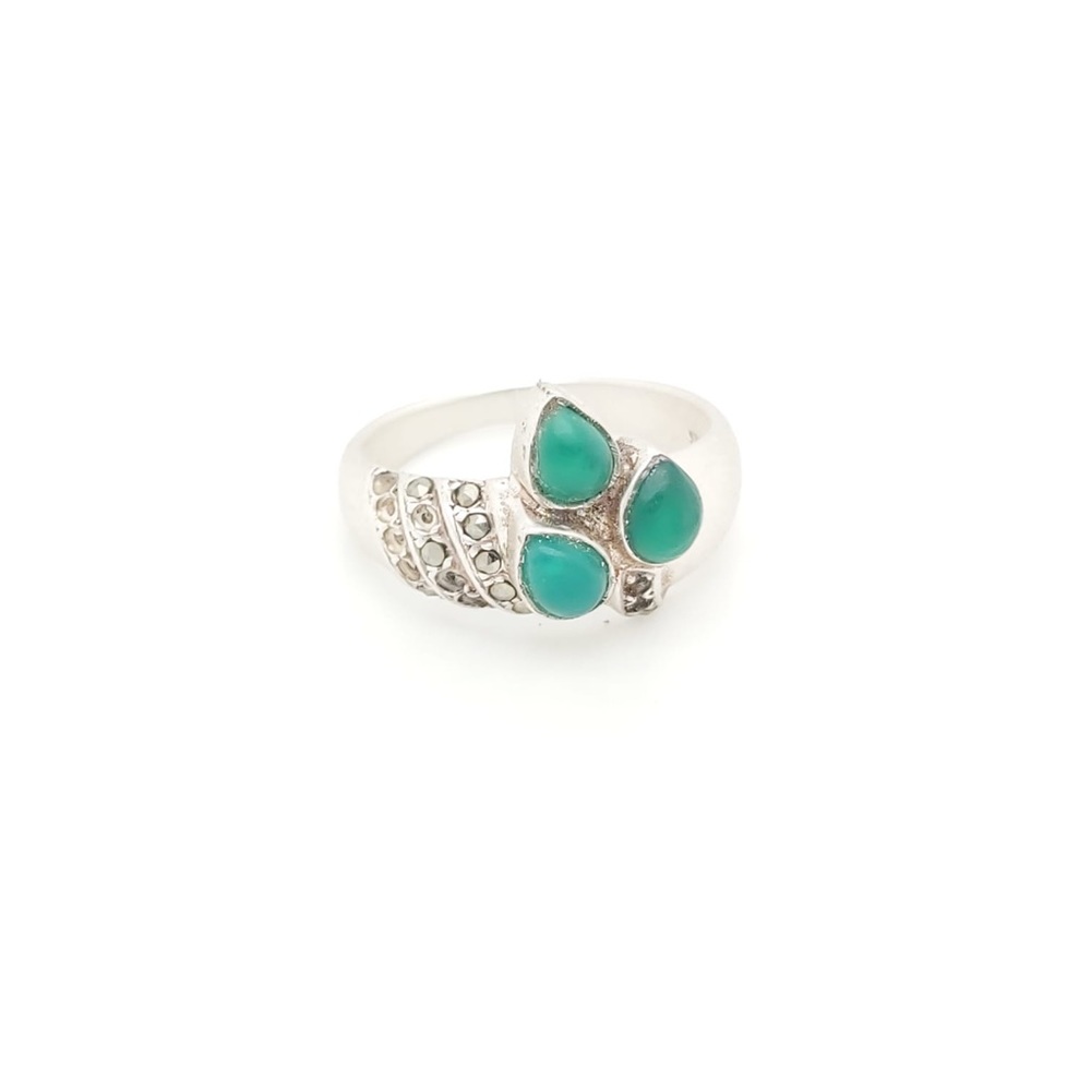Sterling Silver 925 Vintage Ring With Emerald & Marcasite Stones